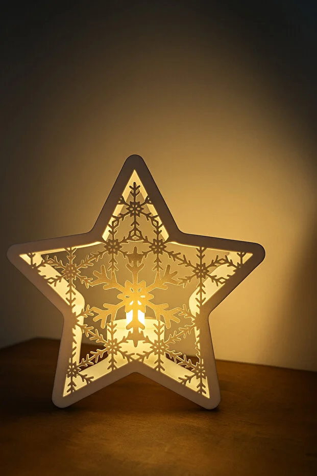 Ledli Dekoratif Kartanesi Yıldız (Mum Dahil). Yılbaşı Süsü. Dekoratif Obje.